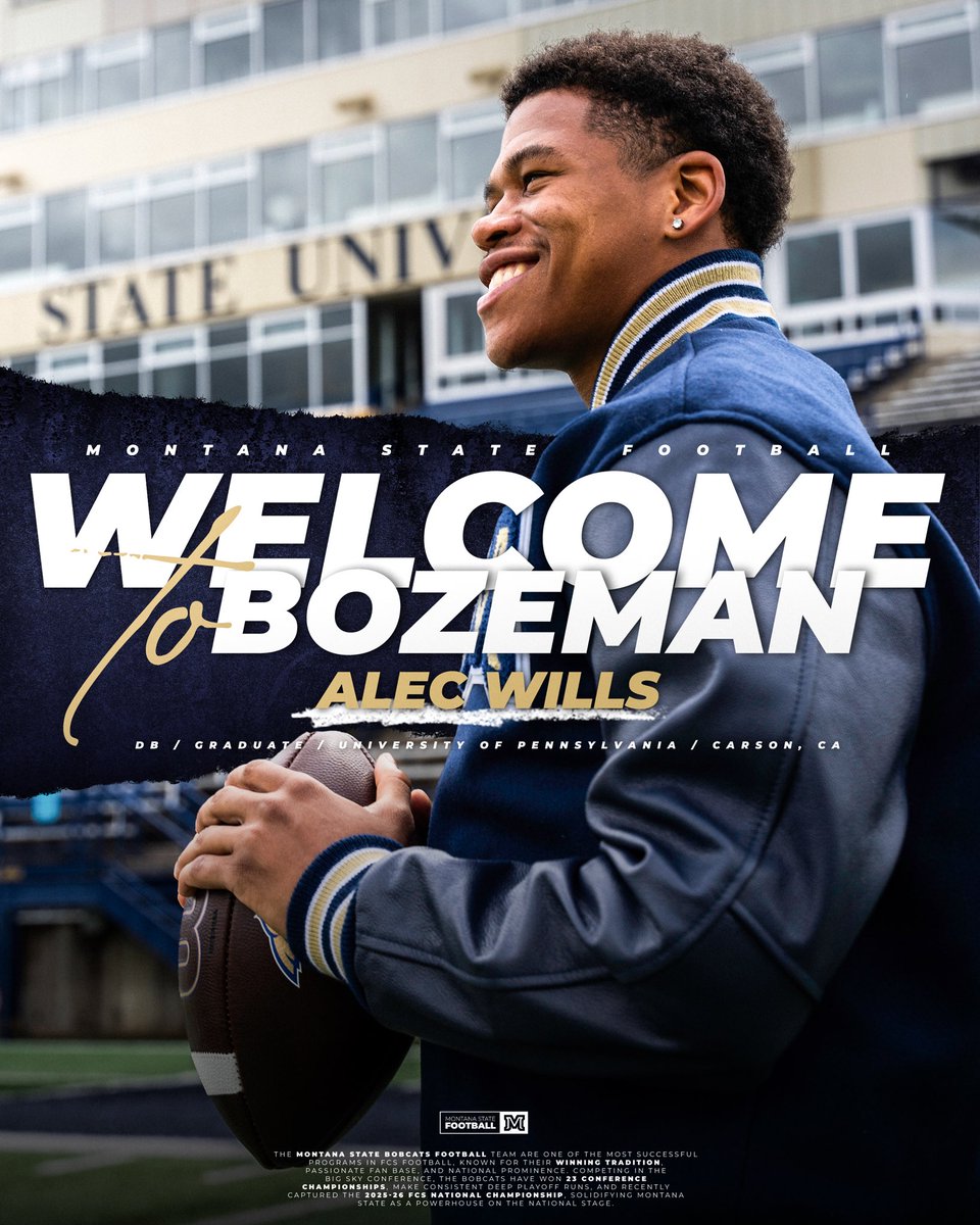 MSUBobcats_FB's tweet photo. Welcome to Bozeman, @AlecWills_ ‼️

#BobcatBuilt https://t.co/ZTZ8alK0Ak