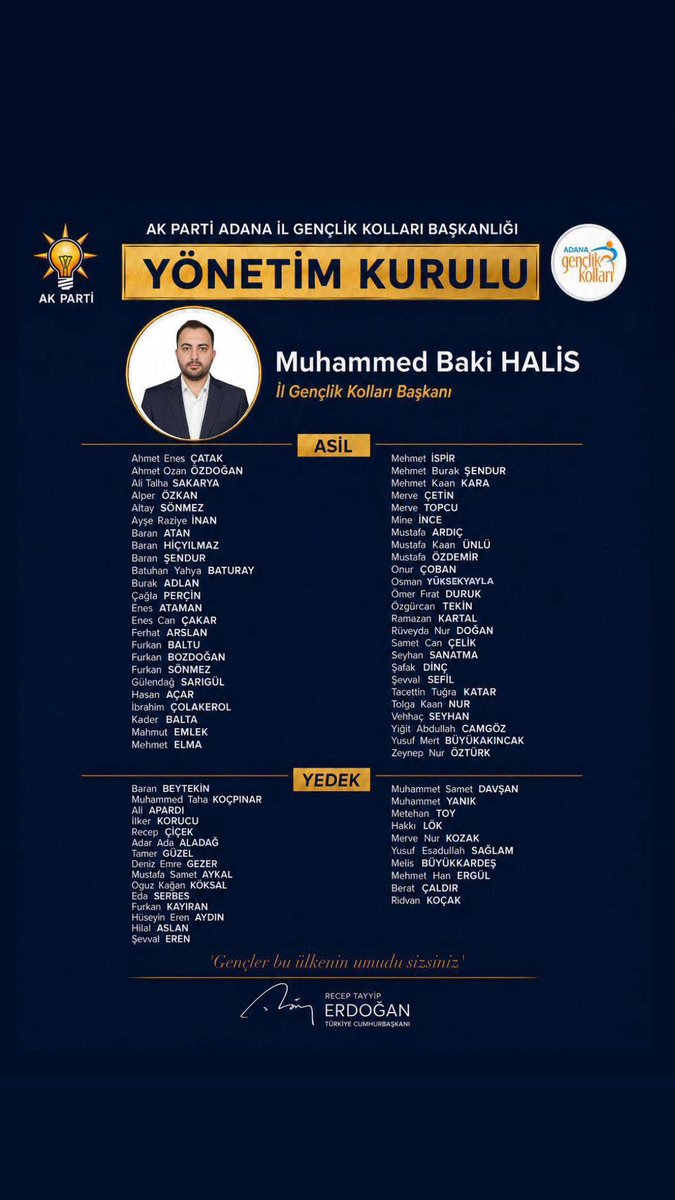 NFCengil's tweet photo. Ak Parti Adana İl Gençlik Kolları Başkanımız Sayın Muhammed Baki Halis ve seçilen tüm yönetim kurulu üyelerini tebrik ediyor , görevlerinde başarılar diliyorum. https://t.co/Hj2kpKXEBJ