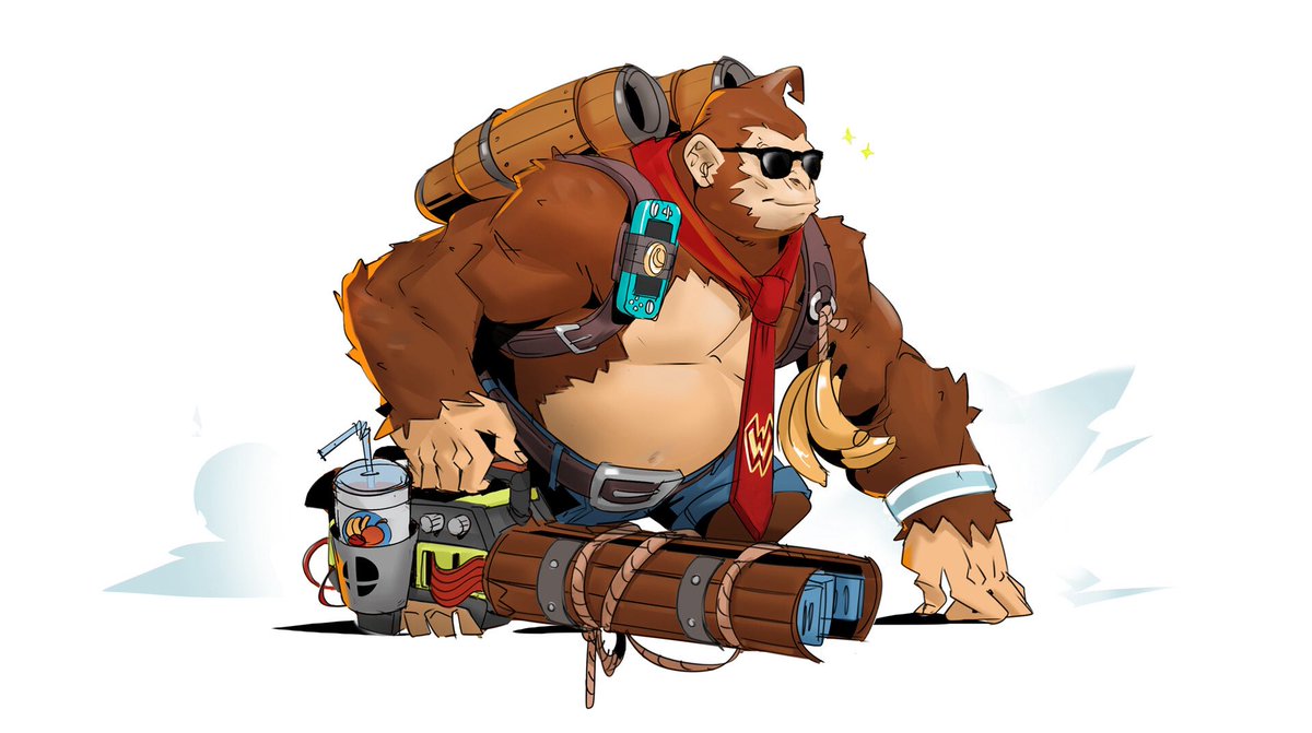 Lil_Imogen_'s tweet photo. @PlayOverwatch i found some concept arts for characters i think you should do in the future the Winston one just makes so much sense like its donkey kong and the roadhog panda one is utterly epic! https://t.co/t13WTNojsZ