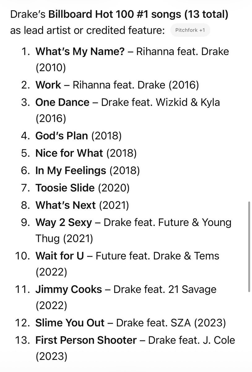 DJRTistic's tweet photo. Michael Jackson’s #1 songs and Drake’s #1 songs (add Janice STFU which just hit #1) https://t.co/180fK7AVLw