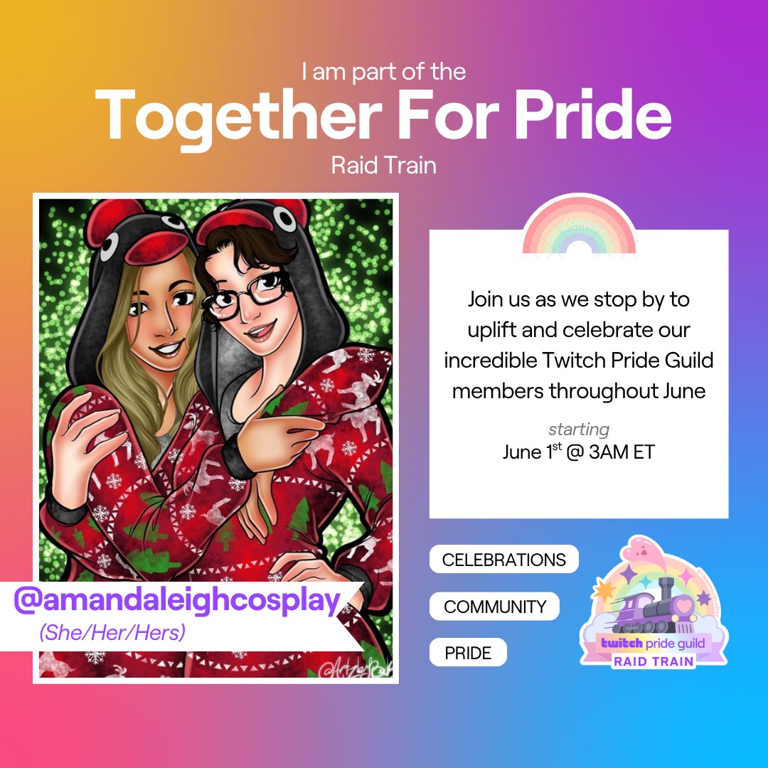 amandaleighttv's tweet photo. Upcoming raid trains I will be part of tonight playing some ptb then maybe some date everything for wear your stripes raid train then twitch pride guild raid train playing date everything https://t.co/cB2E0BKWR3