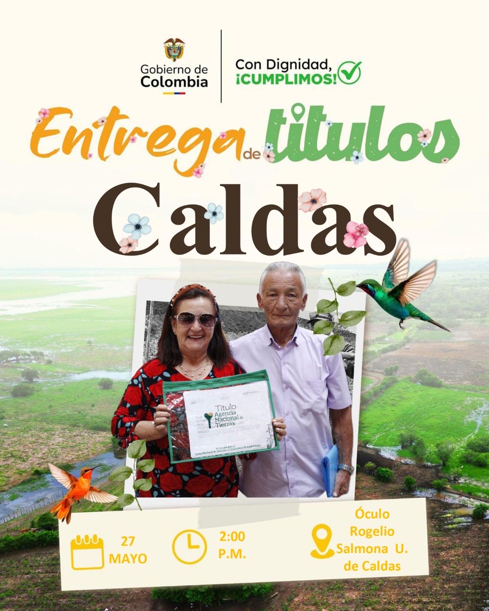 luisferqc_'s tweet photo. Estaremos en el departamento de Caldas, entregando títulos de tierra a nuestros campesinos y campesinas que fueron olvidados por tantos gobiernos durante décadas. Hoy, a través del Gobierno del Cambio, es una realidad la reforma agraria integral. 
#ConDignidadCumplimos https://t.co/b0yAbLpppv