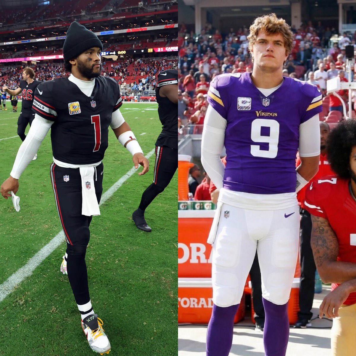 NFCNorthNewss's tweet photo. Today during the #Vikings OTA’s Kyler Murray and JJ McCarthy had to be SEPARATED after Murray provoked McCarthy with a joke. 

After a poor throw by McCarthy, Murray leaned over and loudly muttered: “He thinks he’s the Anthony Edward’s of this team but he’s actually the Julius Randle.” 

A hot headed McCarthy heard the comment and quickly confronted Murray over the joke before the two had to be separated by staff members.

It looks like this is going to be a VERY entertaining battle for QB1. 🍿👀