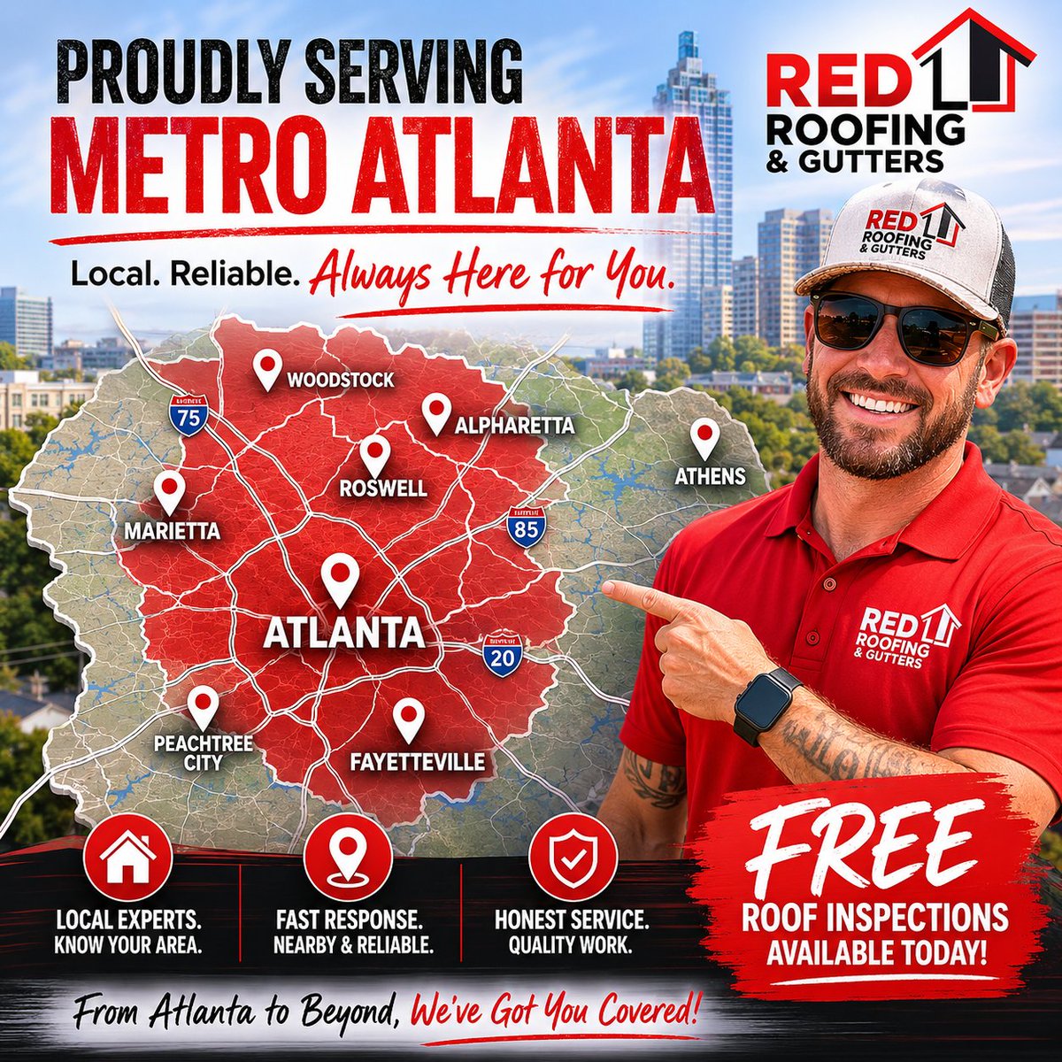 Redroofing1's tweet photo. Metro Atlanta Coverage

📍 Serving Atlanta, Marietta, Roswell, Alpharetta, Fayetteville, and beyond.
FREE inspections available today.
#AtlantaGA #MetroAtlanta #Roofing https://t.co/ZOsSIYoDUA