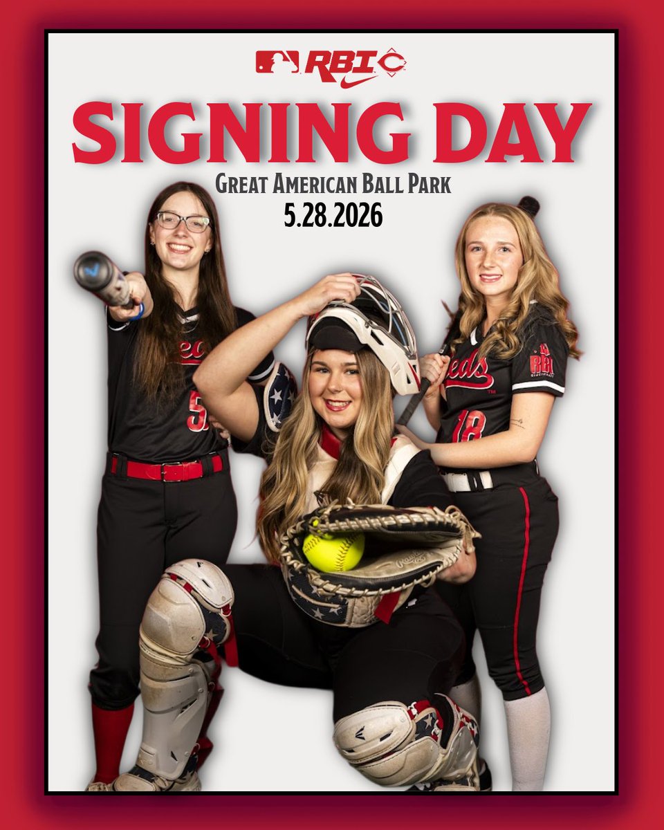 RedsCommunity's tweet photo. Congratulations to the Reds Nike RBI Class of 2026 on their Softball Signing Day! 🎓️🥎

The Reds Community Fund is proud to celebrate four of our RBI softball seniors as they sign to continue their athletic careers at the collegiate level. Congratulations to these talented student-athletes who demonstrate excellence, dedication, and commitment on and off the field!

#NIKERBI #RBISigningDay2026