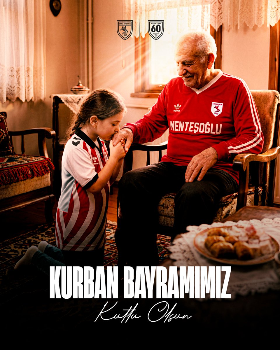 Samsunspor's tweet photo. Kırmızı-beyaz renklerin etrafında kenetlendiğimiz, paylaştıkça çoğaldığımız bir bayrama daha kavuşmanın mutluluğunu yaşıyoruz.

Sevdiklerinizle birlikte; sağlık, huzur ve bereket dolu bir bayram geçirmeniz dileğiyle. 🔴⚪️

Kurban Bayramımız Kutlu Olsun! 🇹🇷

#Samsunspor #KurbanBayramı #EidAlAdha #EidMubarak