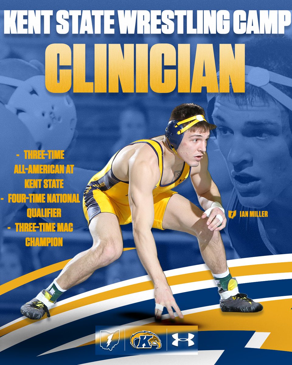 KentStWrestling's tweet photo. 𝐊𝐞𝐧𝐭 𝐒𝐭𝐚𝐭𝐞 𝐖𝐫𝐞𝐬𝐭𝐥𝐢𝐧𝐠 𝐂𝐚𝐦𝐩 𝐂𝐥𝐢𝐧𝐢𝐜𝐢𝐚𝐧🤼‍♂️ 

Ian Miller joins the camp series as a three-time All-American for Kent State. Register to learn from an all-time great and experienced winner with the link below: https://t.co/gSwpDJQRbq https://t.co/J23O9GEDUn