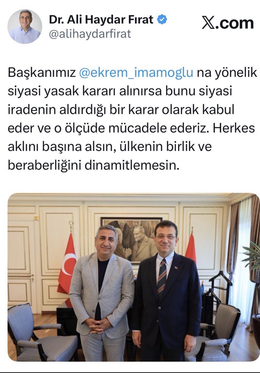avbhazar's tweet photo. @alihaydarfirat Dün başkanımız dediğin Sayın CB adayımız İmamoğlu’na bugün müteahhid diyorsun, senin gibi sabah başka akşam başka olanlara inananların aklından şüphe duyarım. https://t.co/13oYsvfY94