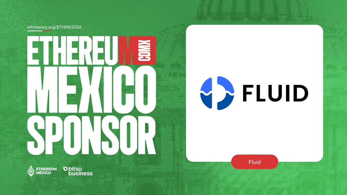 ethereum_mexico's tweet photo. The best teams need the best sponsors @0xfluid just joined the game. #ETHMéxico2026 🇲🇽

Fluid is the world’s most capital-efficient Liquidity Layer for finance that can support an entire ecosystem of financial products on top of it.

Top #2 DEX on Ethereum
Top #3 Lending/Borrowing Market

Connects lending, borrowing, trading and more financial products into one seamless onchain system.