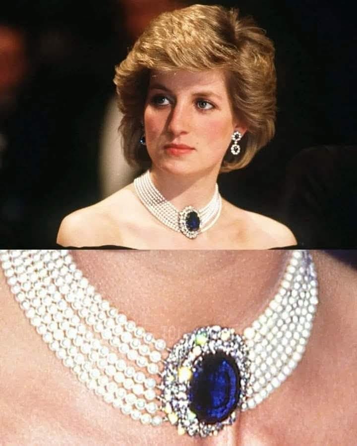 A favorite piece of jewelry worn by Princess Diana throughout her life was  the mesmerizing seven-strand pearl, sapphire, and diamond choker. It  started life as a large oval sapphire and diamond brooch,