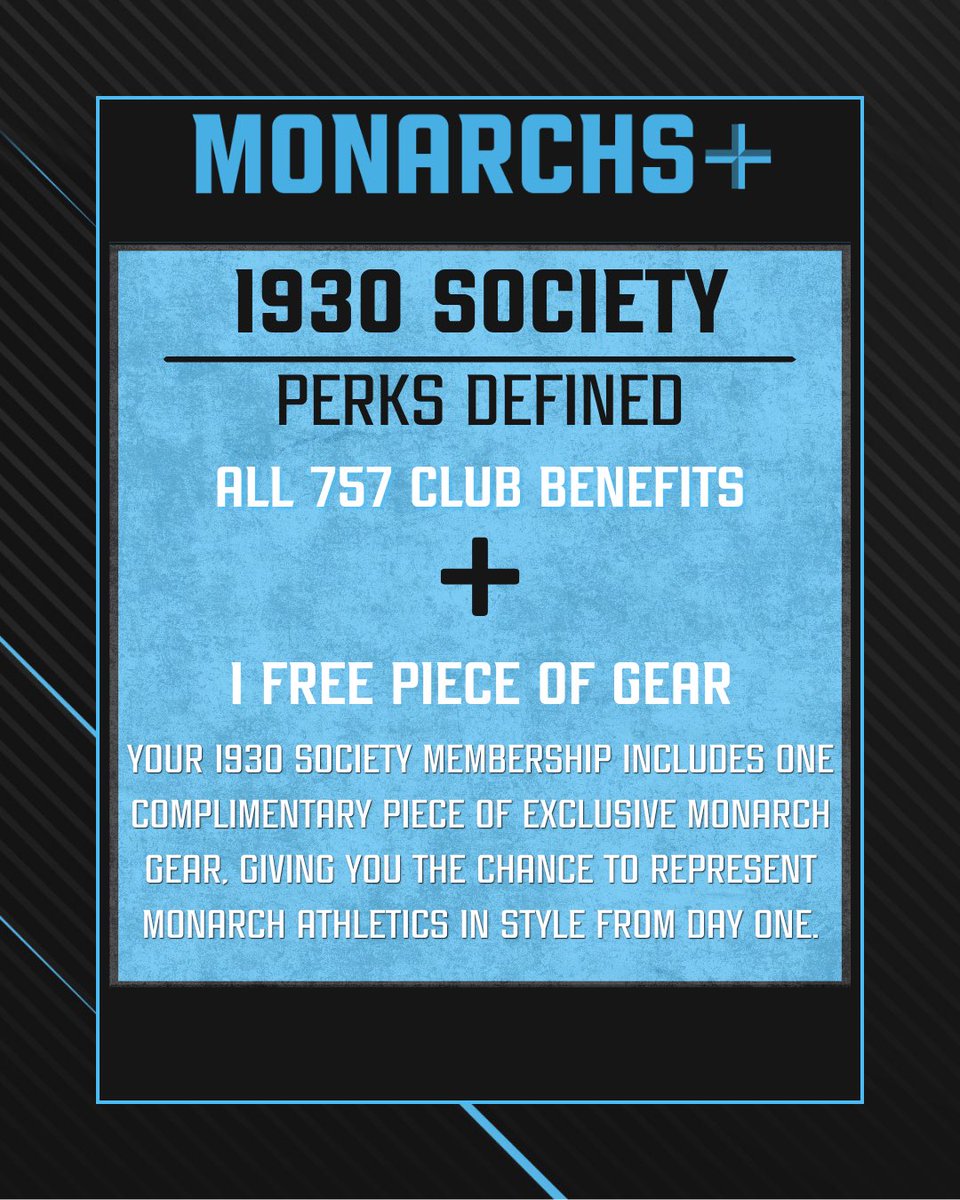 monarchsplus's tweet photo. The perks hit different in the 1930 Society 🔥

Get ALL 757 Club benefits PLUS one complimentary piece of exclusive Monarch gear with your membership. Rep Monarch Athletics in style and take your fan experience to the next level all year long 💙

Join the 1930 Society today and gear up like a true Monarch. 

#MonarchsPlus | #ReignOn | #ODUsports