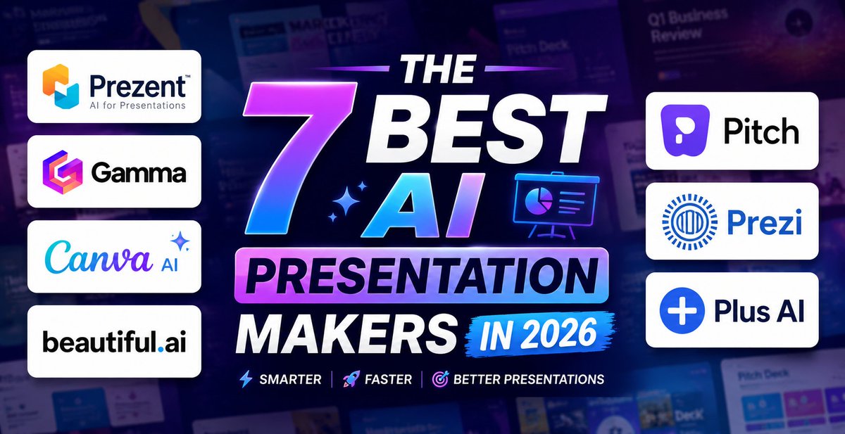bot_bunch's tweet photo. The 7 Best AI Presentation Makers in 2026 https://t.co/ipVR366SLY
We tested the 7 best AI presentation makers in 2026 — including @GammaApp , @canva , @Pitch , @prezi , @BeautifulAI_ , @ThePrezentai & @plusdocs .
#AI #PresentationTools #GammaAI #CanvaAI https://t.co/JD3t1mSZXK