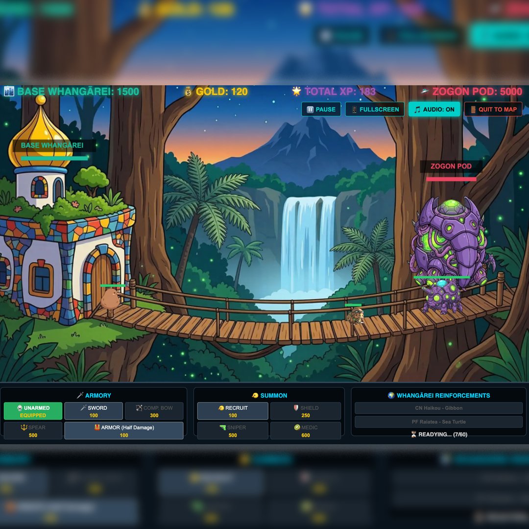 kongregate's tweet photo. 🎮 NEW GAME ON KONGREGATE! 🎮 - Kiwi Defenders  

An action-packed 2D tower defense game where you must protect the beautiful landscapes of New Zealand from the relentless Zogon empire! Take control of Kevin, the ultimate frontline defender.  

▶️ Play today @ https://t.co/ODGU4I8fs2  #TowerDefense #ActionDefense #StrategyGame
