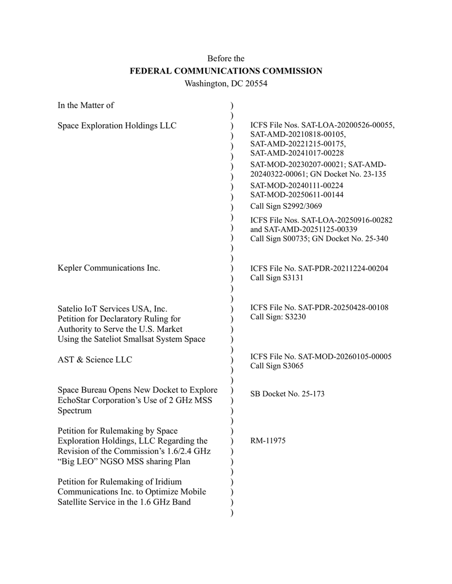 fccfilingalerts's tweet photo. 🚨🚨 $ASTS AST Spacemobile - FCC Docket SAT-MOD-20260105-00005 

Satelio IoT Services USA, Inc. requests Commission review of the Space Bureau's Order dismissing its Petition for Declaratory Ruling with prejudice. Sateliot seeks U.S. market access for its small satellite constellation, operating in the 2 GHz MSS band to provide narrowband, 3GPP standards-based, satellite-enabled Internet of Things services to terrestrial mobile network operators. The application argues that the Bureau's Order conflicts with the SmallSat Order's rejection of per se exclusion of small satellite proposals and ignores the requirements of Section 25.122(c)(9) of the Commission’s rules. The application claims the Bureau failed to engage with Sateliot's system-specific technical showing, and requests the Commission to reverse the dismissal, accept the Petition for filing, and require a compatibility evaluation, or alternatively, grant the Petition subject to appropriate conditions to ensure non-interference.

🔗 https://t.co/9RAcfPFilp
