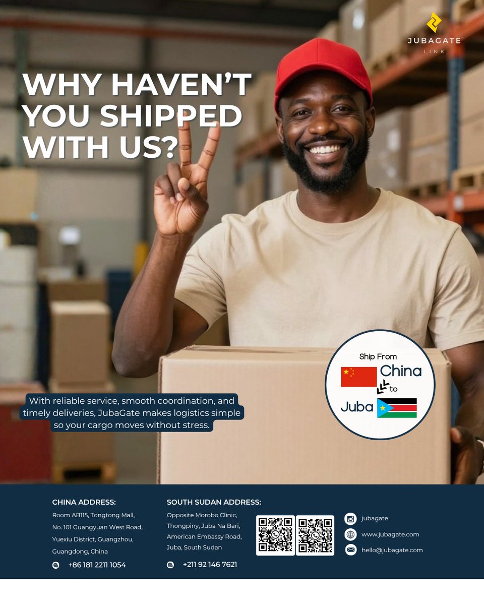 JubaGate's tweet photo. Why haven’t you shipped with us? JubaGate makes shipping simple, reliable, and affordable—so your cargo gets where it needs to be without the stress.

#ShipWithJubaGate #SeamlessShipping #TrustedFreightPartner #OnTimeDelivery #BusinessLogistics #CargoSolutions #ShippingMadeEasy https://t.co/gEDZPEJ072