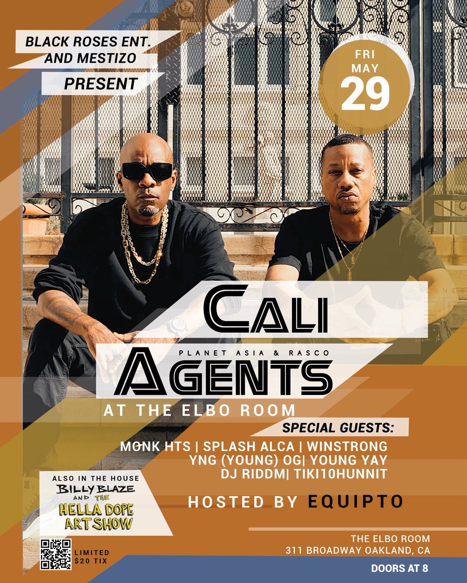 MonkHTS's tweet photo. I’m opening up for the Cali Agents tour this Friday at @ElboRoomLive in Oakland!!! Slide thru!! https://t.co/wX3jPE2ylL