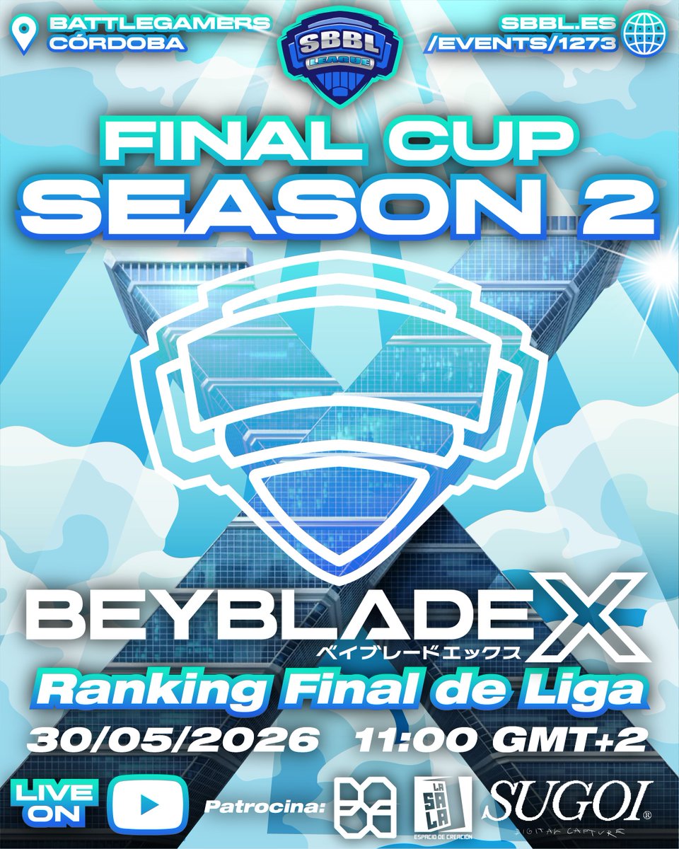 SBBLOficial's tweet photo. 🏆Final Cup Season 2🏆

Este Sábado 30 de Mayo se DECIDE TODO a las 11:00

Este torneo definirá quien ha sido el top de esta season

¿SESIO? ¿JIVOX? ¿SUGOI?

All in para este sábado en CÓRDOBA

#Beyblade #SBBL #Beybladetournament #ベイブレード https://t.co/vqNypHD1af