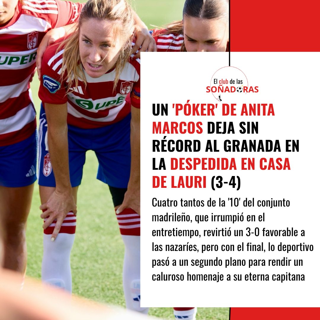 smfc8's tweet photo. 🤯 Un 'póker' de Anita Marcos deja sin récord al Granada en la despedida en casa de Lauri (3-4)

🌟 Lo deportivo no acompañó en un partido 'loco', pero con el final llegó el homenaje de leyenda de la afición a su eterna capitana

✍️ https://t.co/sV30tEgkDH https://t.co/ErfUkhUmh3