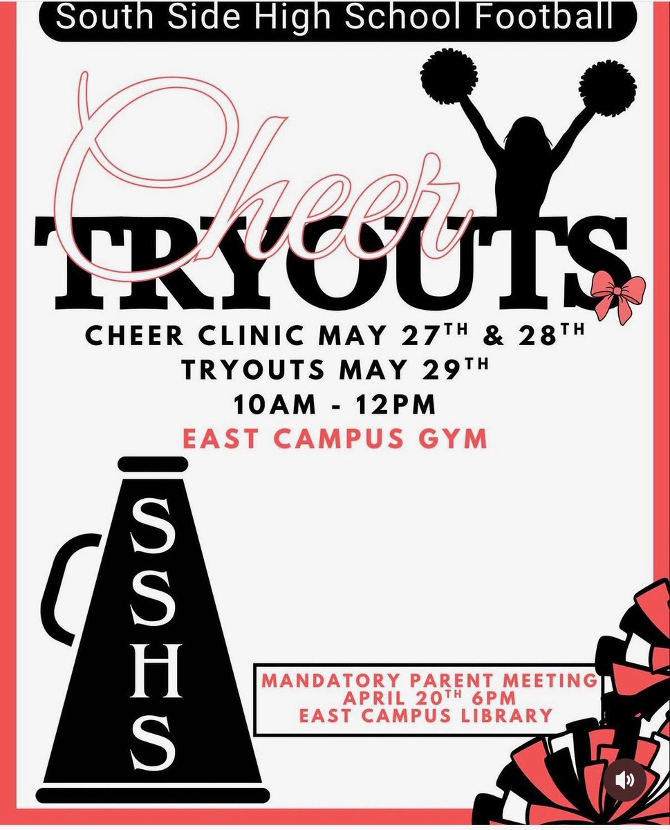 SSHSHawkNation's tweet photo. 📣 Reminder: Football Cheer Clinic and Tryouts! 📣 See the flyer for more information! #HawkNation https://t.co/04txAJQRnh