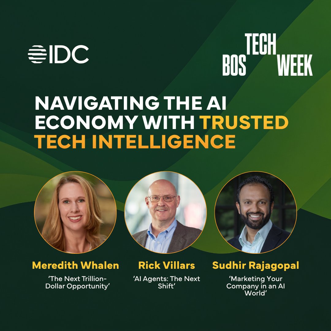 IDC's tweet photo. The next trillion-dollar tech opportunity is taking shape. Agentic AI is moving from experimentation to enterprise reality. And every company now claims to be an AI company.
 
IDC is in Boston this Thursday to cut through all of it. Join us for an afternoon of expert briefings and sharp analysis as part of Boston Tech Week.
 
We hope to see you there. 📍https://t.co/YMFmwBjvMF
  
#BostonTechWeek #AgenticAI #AIStrategy #IDCResearch