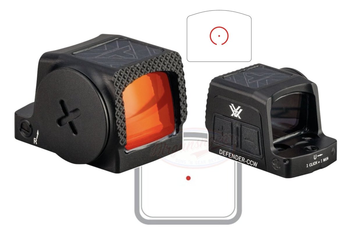 Mrgunsngear's tweet photo. Vortex Defender CCW Solar enclosed red dot optic with donut of death selectable reticle with 3 MOA center dot, lifetime warranty, RMSc footprint, and 5-10 year battery life for $225 shipped with code STCKUP currently here: https://t.co/Z8gozmzANr

Review is coming but mine's been flawless to date 🔴🚬