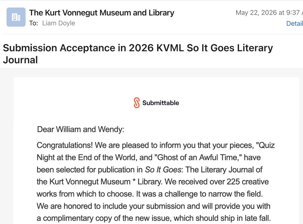 williamedoyle6's tweet photo. Some great news from the Kurt Vonnegut Museum and Library! https://t.co/pfINZoeA6D