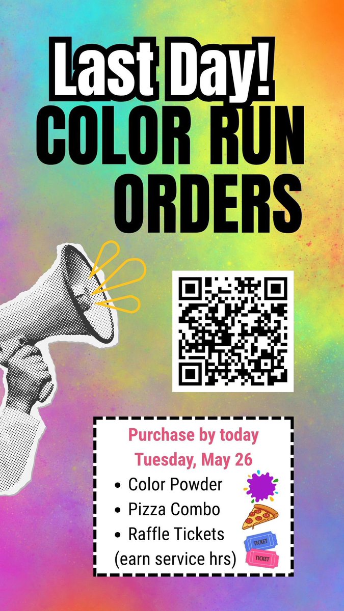srdlcs's tweet photo. Bright Days Ahead!☀️

Deadlines🗓
➡️ Color Run Orders= May 26
➡️ Color Run Donations= May 28
➡️ Service Hrs &amp; Fundraising= May 29

Weekly Winner is 8th Grade🎊

Color Run @ 10:30am in Las Palmas Park on May 29:
⏰ 12 PM dismissal
🚫 No Extended Care

See newsletter for details✔️ https://t.co/nGEOflIxYO