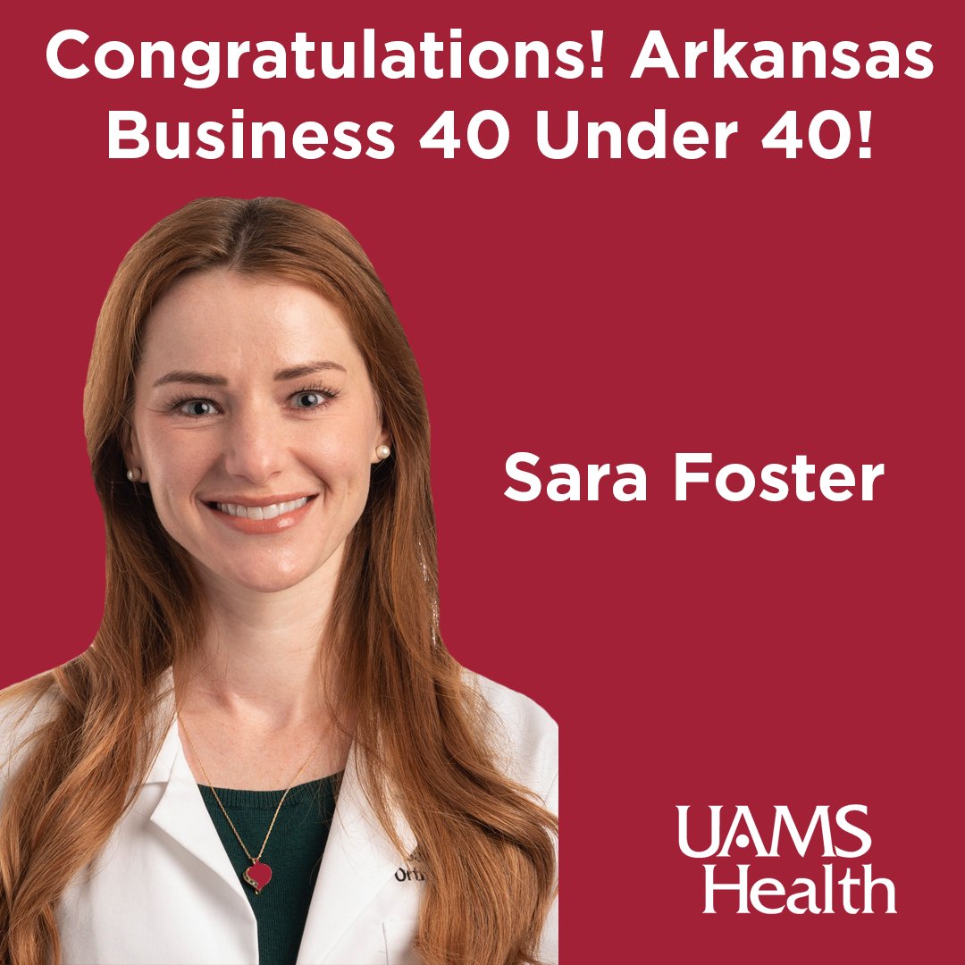 uamshealth's tweet photo. Congratulations 🎉 to UAMS' very own Sara Foster, Physicians Assistant Coordinator, for being selected to the Arkansas Business "40 under 40 class of 2026!" 🎉🤩💝 https://t.co/3w0tpRMjt4