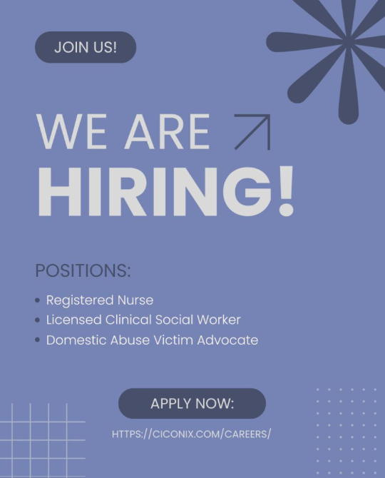 CICONIX's tweet photo. CICONIX is actively hiring for three impactful roles:
🩺Registered Nurse
🧠Licensed Clinical Social Worker
🤝Domestic Abuse Victim Advocate

If you or someone in your network is ready to make a difference, let’s talk!

Learn more here: https://t.co/ako6TSdgkm

#CICONIX #nowhiring https://t.co/crks2sEBt9