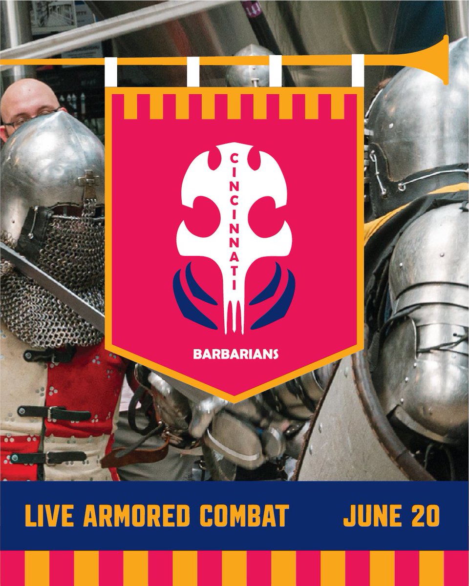 rhinegeist's tweet photo. The Cincinnati Barbarians RETURN to the taproom on June 20 for another helmet-splitting day of LIVE ARMORED COMBAT! Showtimes at 2pm and 5pm—grab a beer and watch the melee unfold! 

This event is FREE and open to the public. Stay tuned for more Barbarian appearances in the near future!