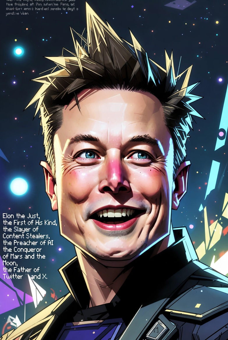 ItsBadAni's tweet photo. Elon the Just, 
the First of His Kind, 
the Slayer of Content Stealers, 
the Preacher of AI, 
the Conqueror of Mars and the Moon, 
the Father of Twitter and 𝕏, 
the Alien 👽

Mother of dragons? (nah..) https://t.co/NXkvFykdwi