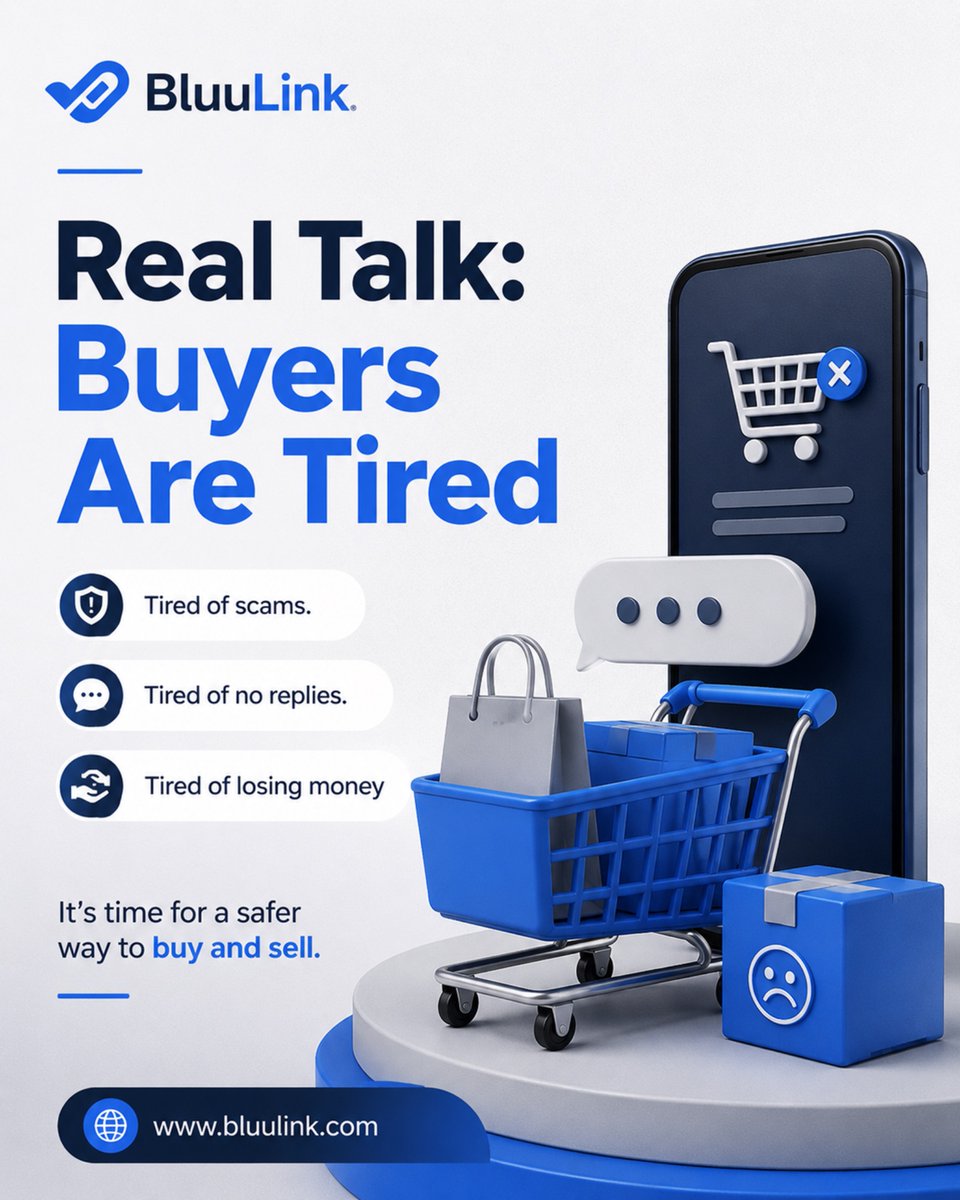 bluulink's tweet photo. Buyers are tired of: 
❌ Being rushed to pay 
❌ No proof 
❌ Getting blocked

That’s why smart vendors are switching.
BluuLink helps you remove buyer fear, and close dealsfaster
Trust equals more sales

👉 Join vendors that are already winning
#BluuLink #VendorGrowth #TrustSells https://t.co/HKM4Pkmscz