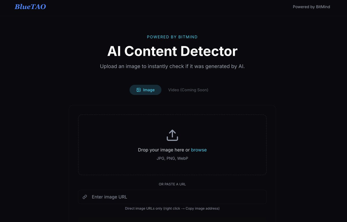 markjeffrey's tweet photo. BlueTAO integrates BitMind's AI image detector. https://t.co/rIFkFOdRuf