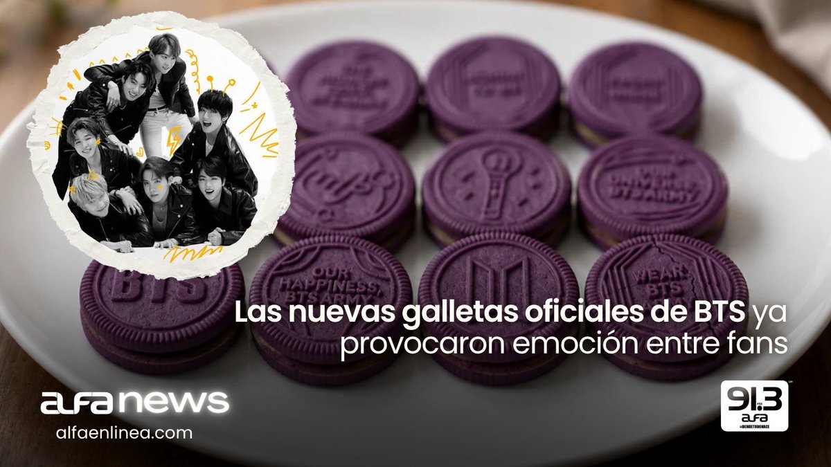alfa913fm's tweet photo. #AlfaNews👀 El nuevo lanzamiento oficial de BTS ya comenzó a emocionar a miles de fans alrededor del mundo.

¿Te gustaría probarlas? 🍇🍪

👉 Descubre más aquí: https://t.co/ZCZeExLkoY
#BTS #KPOP https://t.co/Mdk7DShEsN