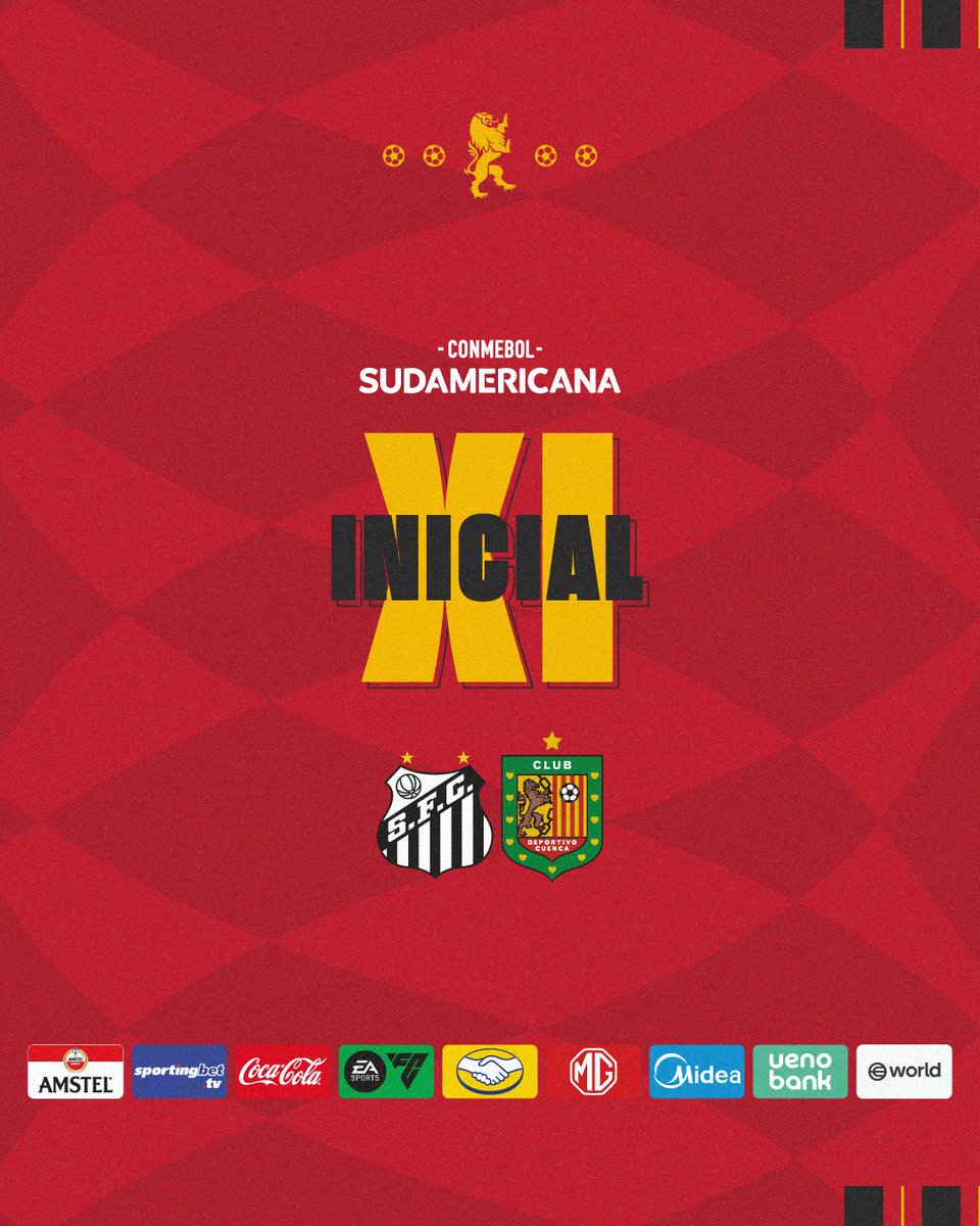 DCuencaOficial's tweet photo. 🦁XI Inicial🦁

#Santos 🆚 #DCuenca
Grupo D - Fecha 6
🏆 CONMEBOL #Sudamericana | #LaGranConquista
🏟️ Urbano Caldeira

#VamosCUENCA 🔴⚫️ https://t.co/5qzGxjWUY3
