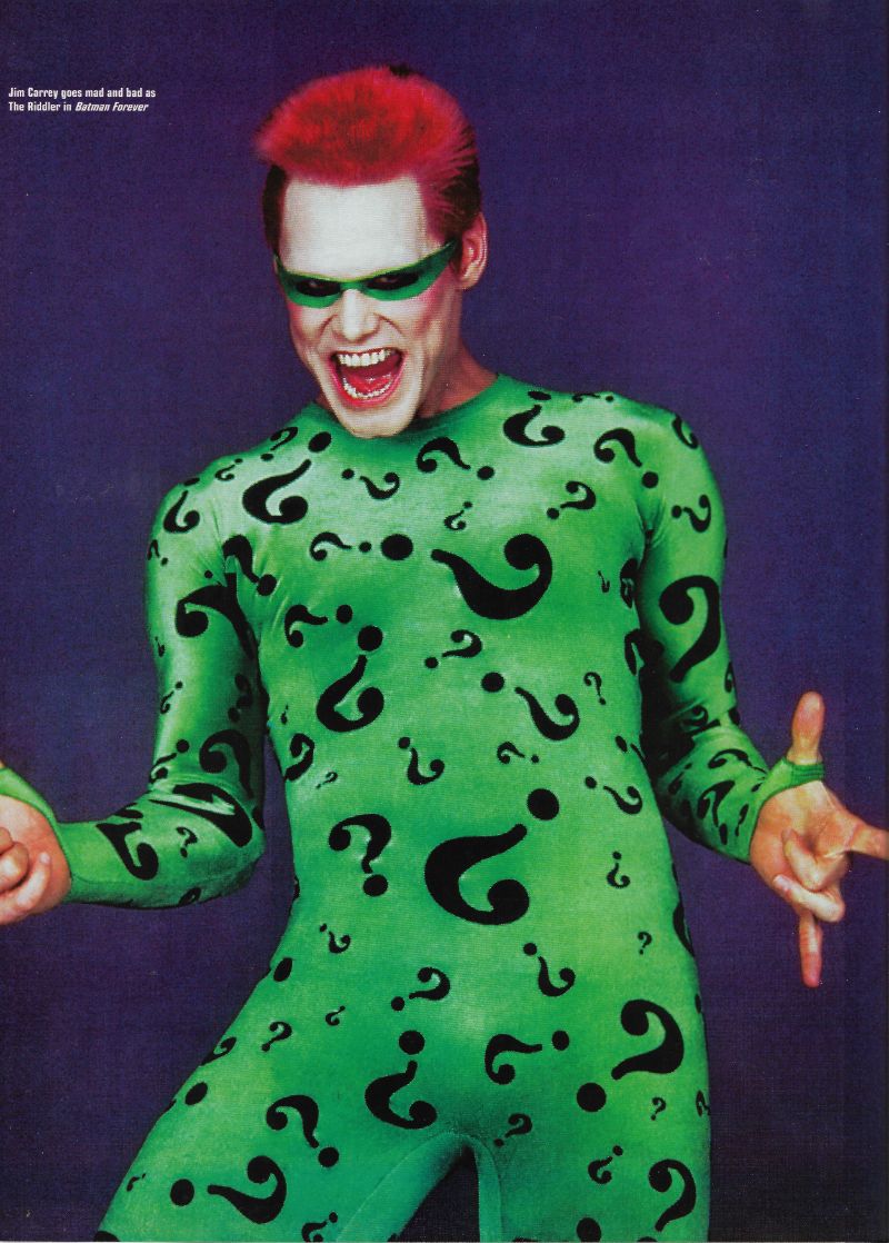 DailyBatForever's tweet photo. Unleashed Jim Carrey as The Riddler in a very cool and funny promotional photo for
#BatmanForever,
not so known as many others and featured in Comic Scene: Dark Heroes Magazine. https://t.co/LF1D6IsTC9