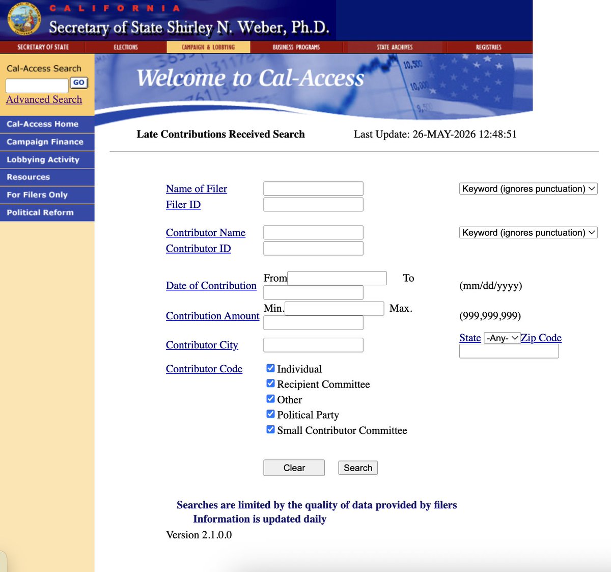 laura_nelson's tweet photo. very few websites left that make me feel like I'm time traveling... the California Secretary of State's campaign finance system is one of them https://t.co/jSVYUbxjms