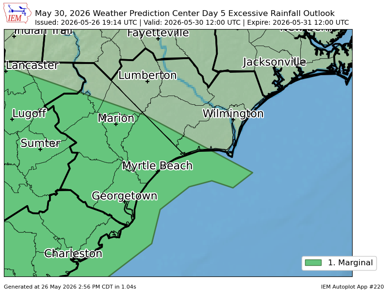 Wpc Riskmap WPC issues Day 5 Marginal Risk Excessive Rainfall Outlook at May 26, 19 ...