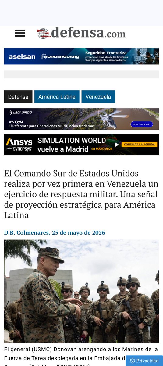 LuzMelyReyes's tweet photo. 23 de mayo de 2026 fue un día histórico en Venezuela. Ese sábado hubo un ejercicio militar del Comando Sur en el territorio venezolano.
Fue un día de humillación para muchos de quienes  por años enarbolaron un discurso antiimperialista.
Pero quiero ir un poco más allá.
El fraude electoral del 28 de julio sigue teniendo consecuencias.  El chavismo prefirió entregar el país a su enemigo histórico que negociar una transición con las fuerzas democráticas. Por desconocer la soberanía popular, entregaron la soberanía nacional. 
Es obvio que la cúpula oficialista no puede hacer mucho frente al poder de la primera potencia. Pero al menos podría manifestar oficialmente su desagrado.
Ni siquiera la Asamblea Nacional hizo el amago de rechazo.  
Y eso que el descontento va por dentro.