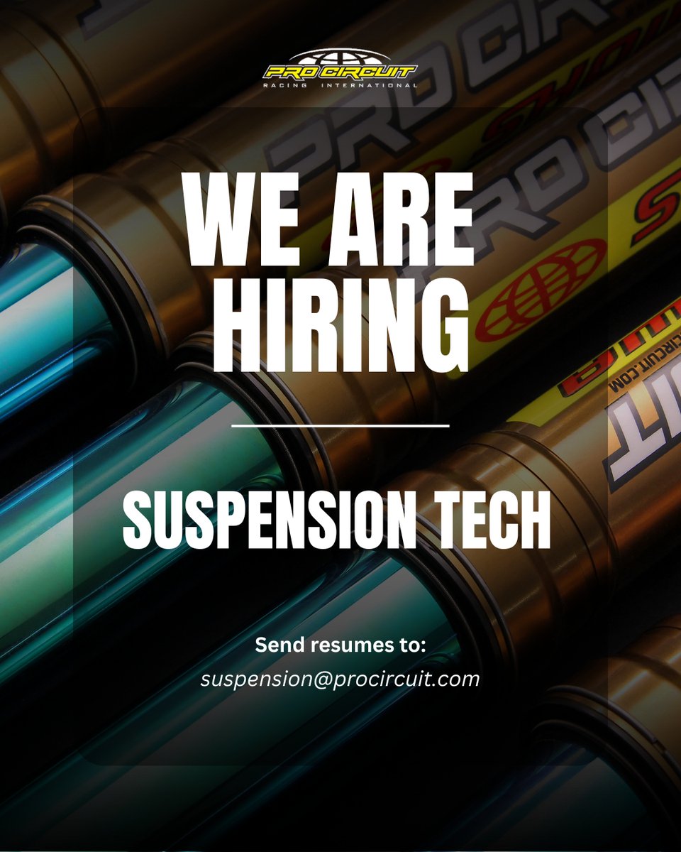 procircuit78's tweet photo. We are hiring 📢

Looking to add another suspension tech to the team in Corona, CA. 

Interested? Send your resume to suspension@procircuit.com 

#WeRace #ProCircuit #Hiring #CoronaCA https://t.co/qGw68ZkCl7