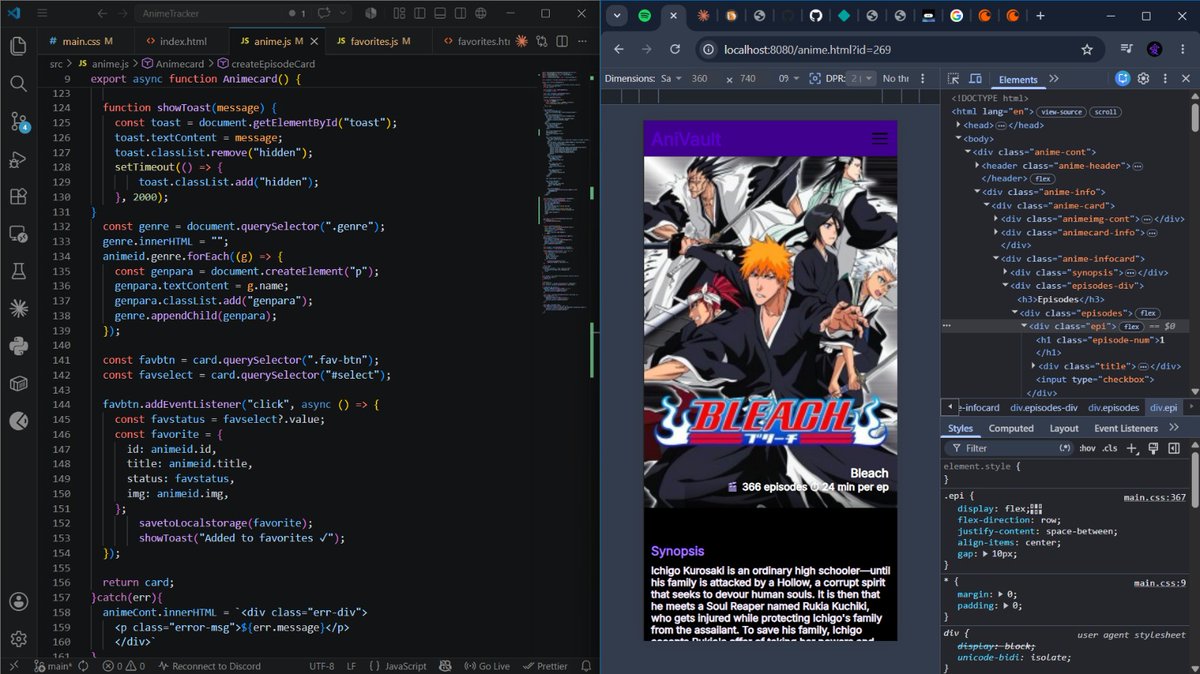 XAlienzone's tweet photo. So about the anime tracker when I was about to start I hit a rock I didn't know anything about async, await, fetch or promise so I went ahead and I learnt it now I am working fully on the project https://t.co/AEpPakbKBu