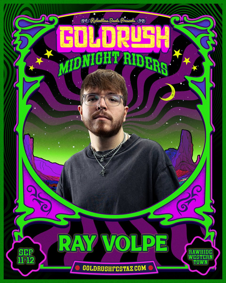 GoldrushFestAZ's tweet photo. #CanYouDigIt โ๏ธ Ray Volpe is bringing pure chaos to Goldrush with neck snapping drops and enough laser noises to shake the whole desert ๐ตโ๐ซโก๏ธ
Payment plans available!
Early access presale begins Thursday at 10am PT
Signup now at https://t.co/hyMf1ieN5z https://t.co/xEmimE6Ymc