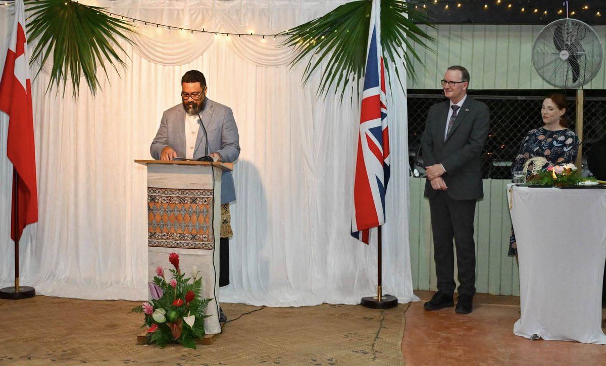 UKinTonga's tweet photo. The Prime Minister conveyed Tonga’s sincere appreciation at the farewell reception for His Excellency Philip Malone LVO and Ms Emma Macri, acknowledging their service and the strengthening of UK–Tonga relations. https://t.co/iqaHVliOHo