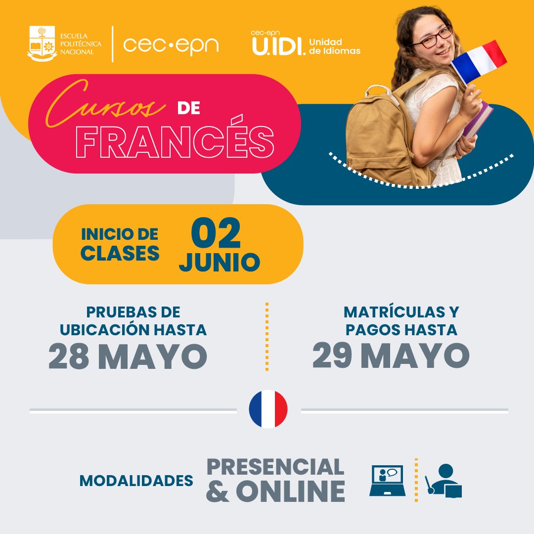 CEC_EPN2014's tweet photo. #FrancésCEC  Fortalece tu comunicación con una metodología práctica y certifica tu nivel.

📅 Matrículas hasta el 28 de mayo de 2026
📍 Prueba gratuita: https://t.co/uDlmOCxv9g
🔗 Más info: https://t.co/n2Y2mrAapR
#CECEPN #FrancésFluido https://t.co/PFVwT7mLyg