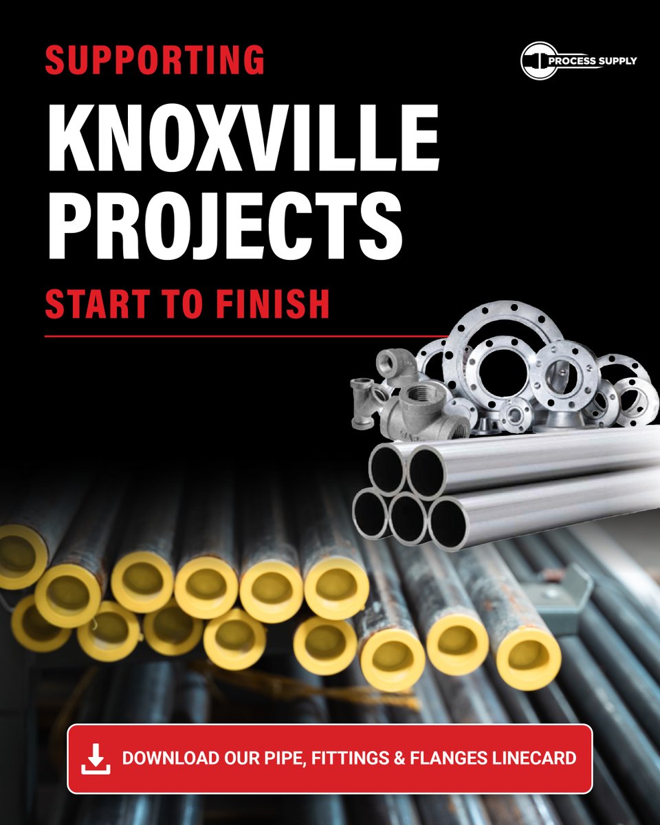 ProcessSupplyUS's tweet photo. Working on a project in the Knoxville area? 📍

Having the right pipe, fittings, and flanges is crucial to staying on schedule. We've got a wide range of applications covered. See how we can support your next project!
https://t.co/EXZlzn8RZd https://t.co/qPB5gannlO
