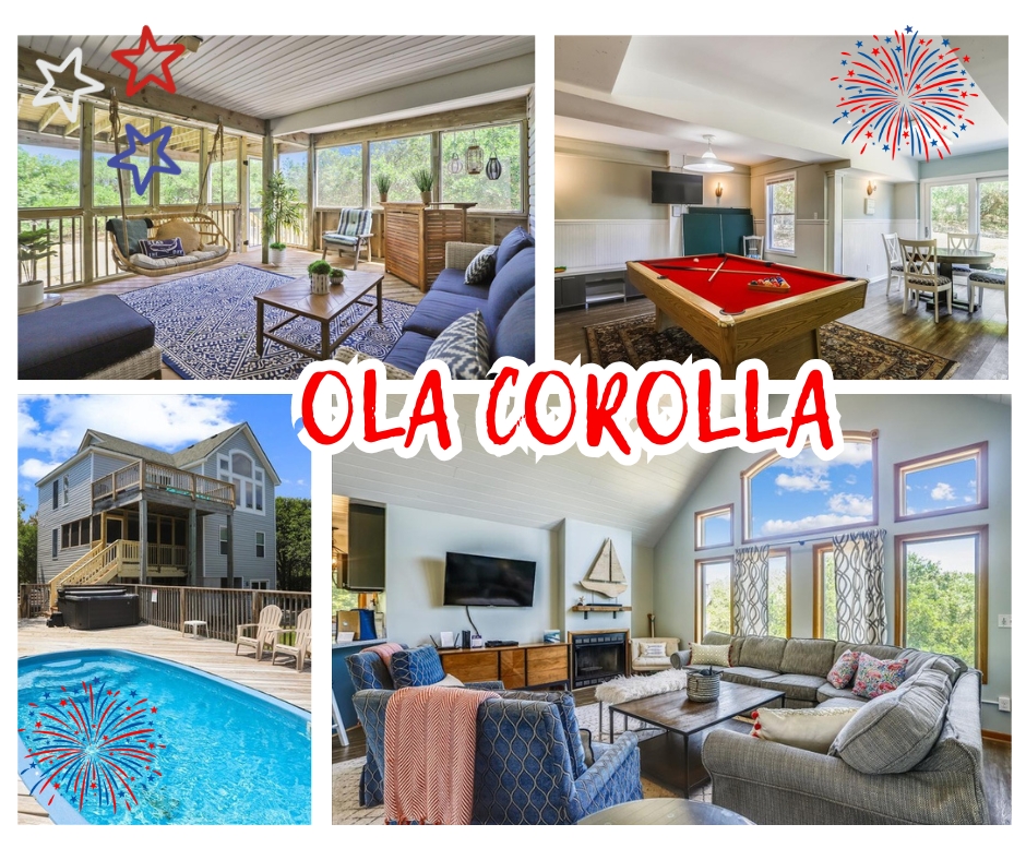AtlanticRealOBX's tweet photo. Celebrate the 4th of July at the beach and save BIG at Ola Corolla! Save $500 on the July 4th week at this pet-friendly oceanside home in Corolla featuring a private pool, hot tub, rec room with pool table, and easy beach access. https://t.co/NAH7sxaOUe https://t.co/GOTtvY5TqB