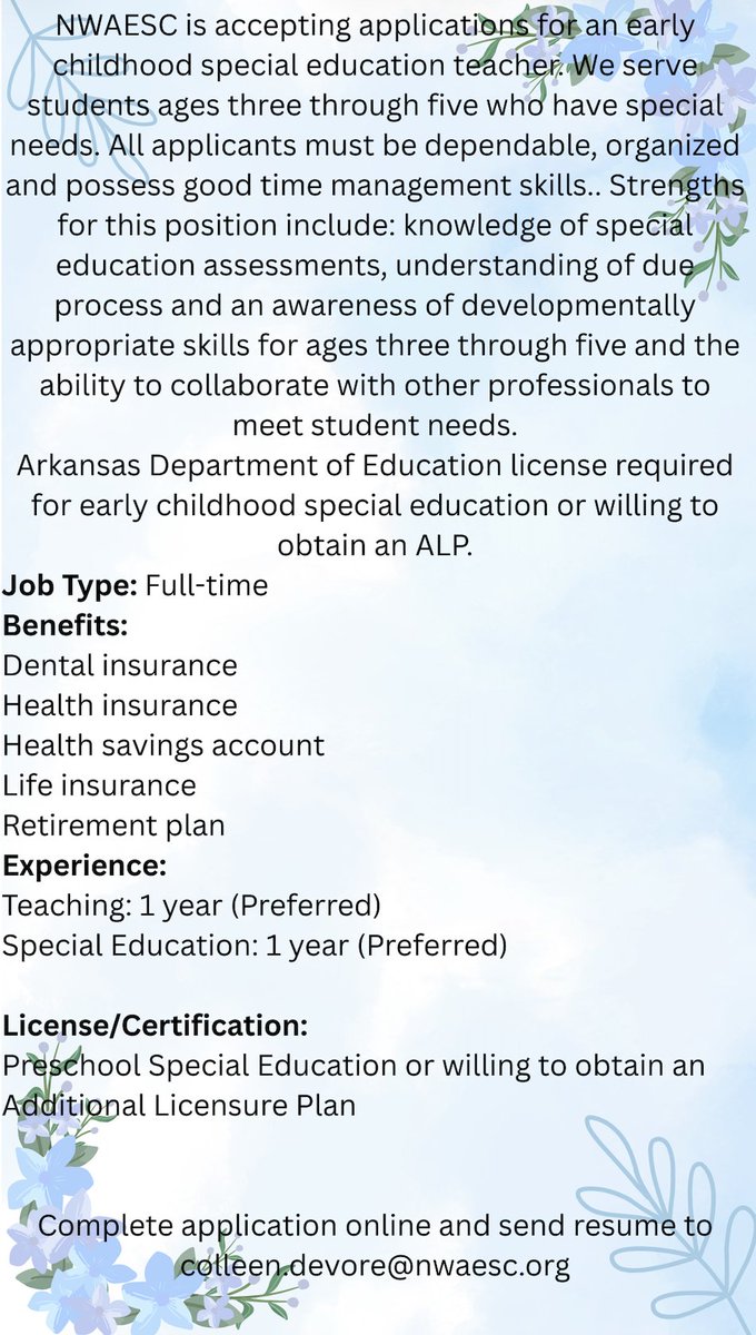 NWAESC's tweet photo. NWAESC Early Childhood Job Opening https://t.co/ZkgHIWQuy6
