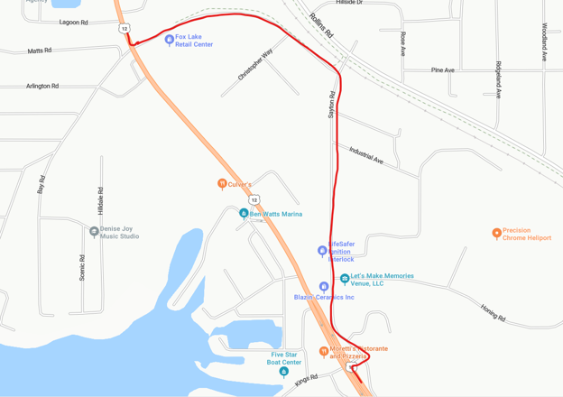 FoxLakeIL's tweet photo. 🚧 Wires down on US Route 12 near Sayton Rd. Road closed between Sayton and Kings Rd. Use alternate routes. Stay safe! 🚧 https://t.co/HFy14rz89s