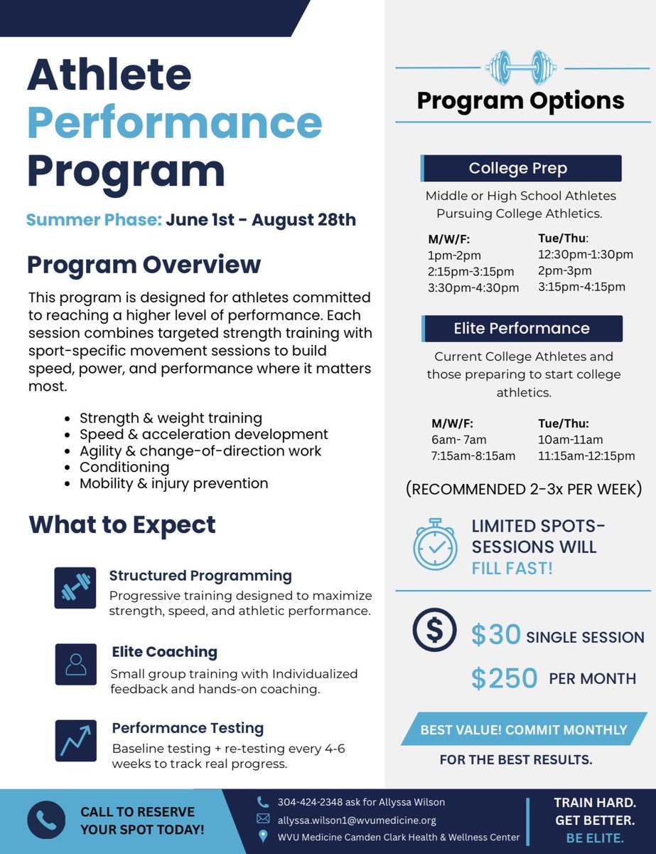 AllyssaWilson33's tweet photo. Summer is where athletes are built.
Speed. Strength. Confidence. Discipline.

This Athlete Performance Program is designed to help athletes level up before next season starts. 

Limited spots available. Let’s get to work!!💪🔥
#AthletePerformance #StrengthAndConditioning https://t.co/DeDRTSxHkE