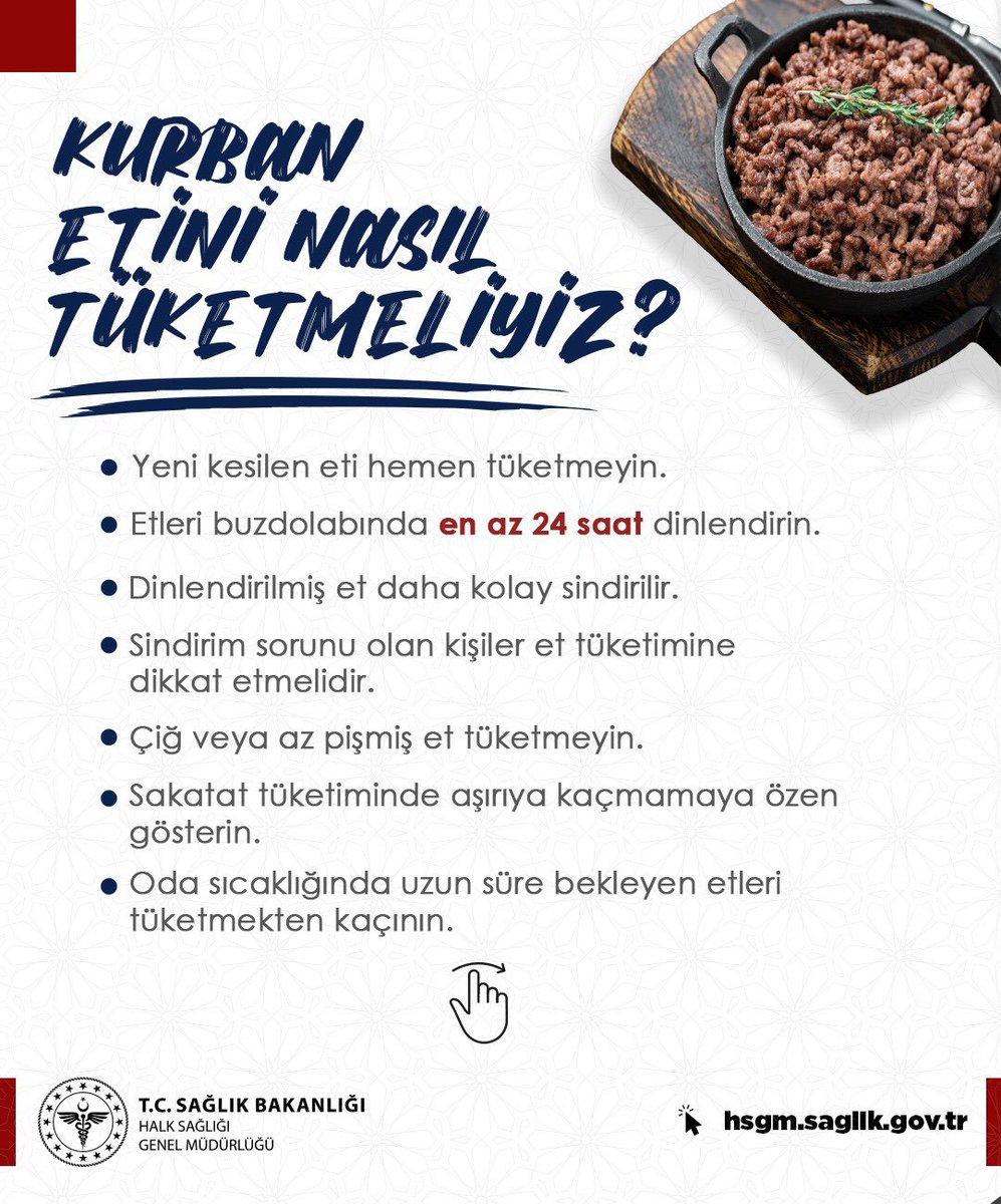 halksagligigm's tweet photo. Kurban Bayramı’nda paylaşmanın ve bereketin mutluluğunu yaşarken sağlıklı beslenmeyi de ihmal etmeyelim.
Et tüketiminde porsiyon kontrolüne dikkat ederek,sebze ve salata tüketimini artırarak bayramı daha sağlıklı geçirebiliriz.

Sağlıklı, huzurlu ve mutlu bir bayram dileriz.
 #KurbanBayramı
#SağlıklıBeslenme
#SağlıklıBayram
#BayramdaBeslenme
#SağlıklıYaşam